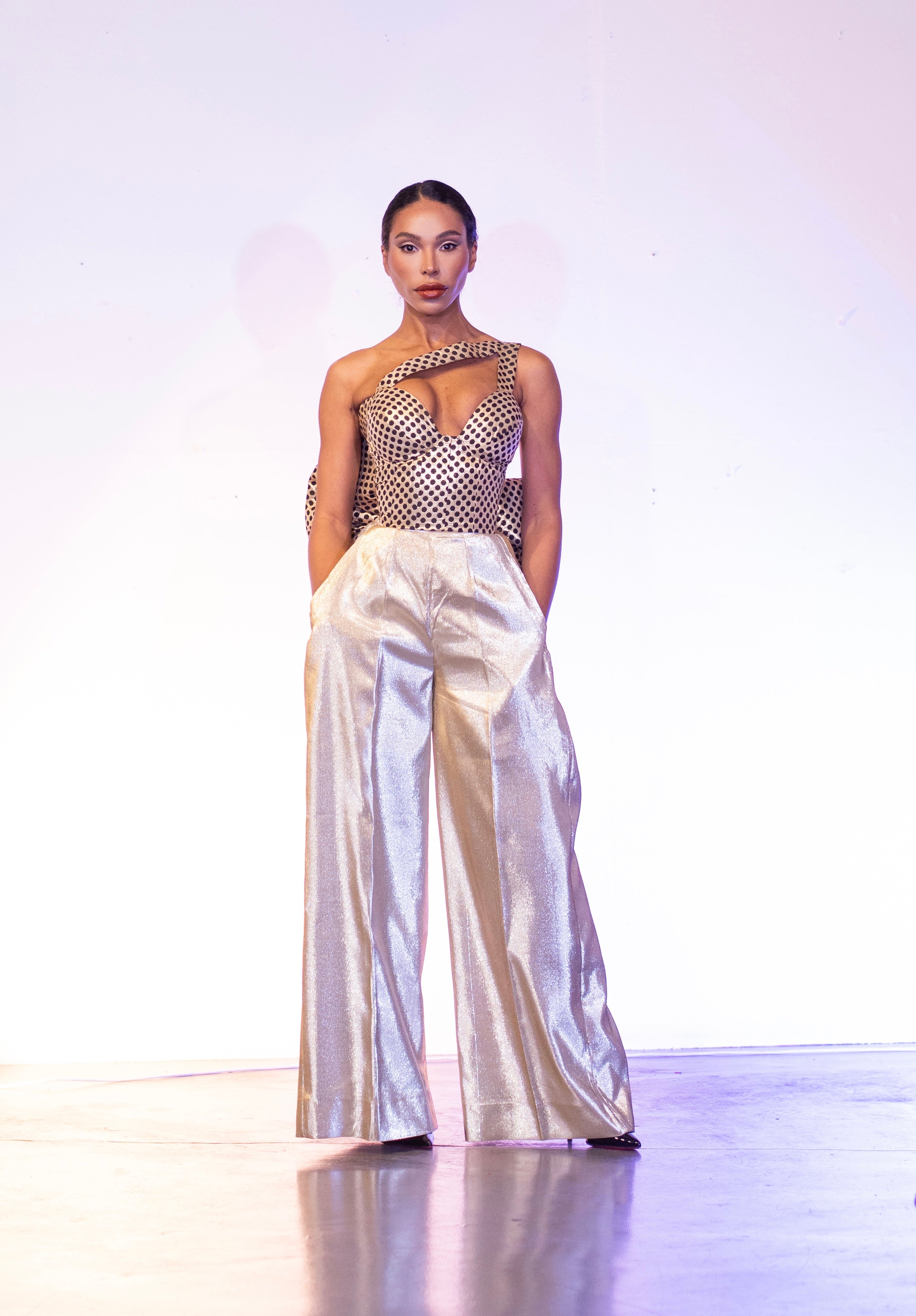 Frosted Polka Top and Gold Pants